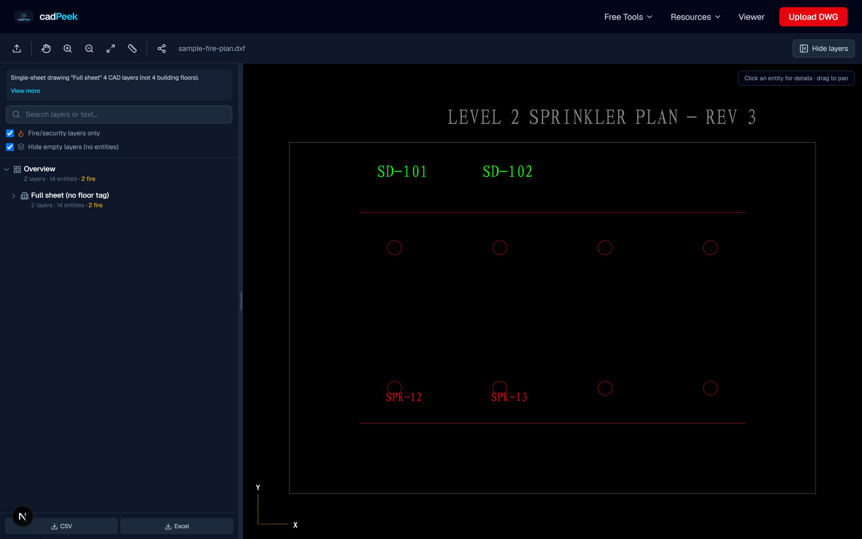 CAD Block / Symbol Statistics after uploading a sample drawing in CadPeek
